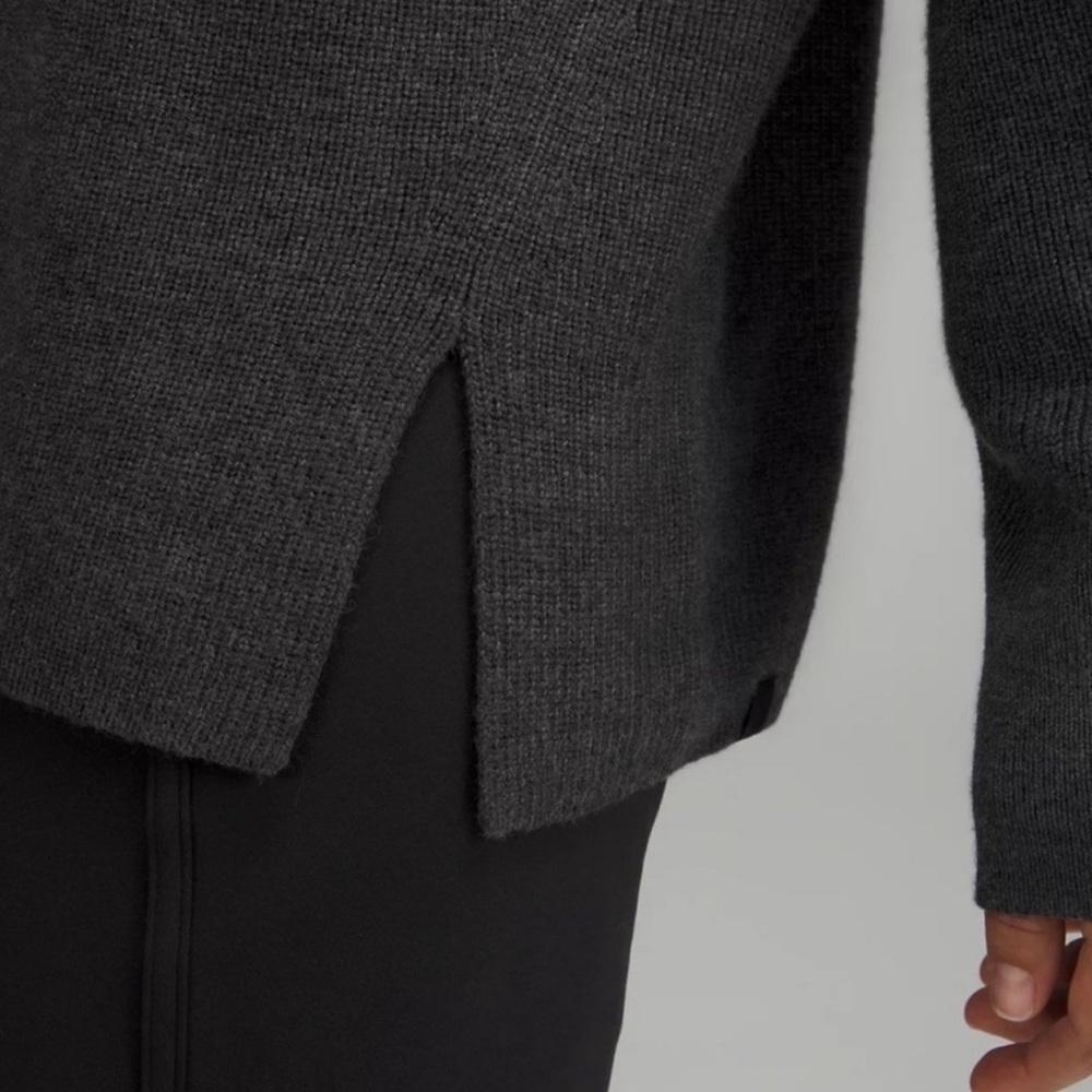 Lululemon Merino Wool-Blend Ribbed Crewneck Sweater Heathered Black 2 - Picture 4 of 13